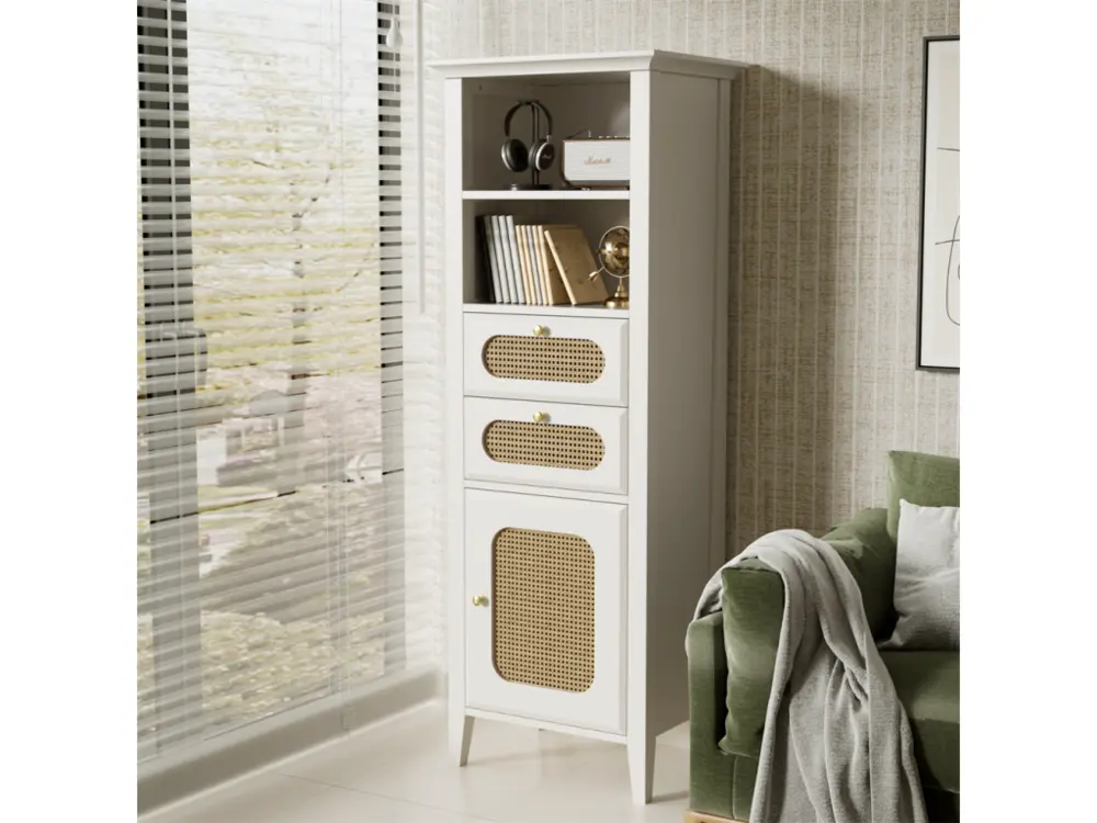 Armoire haute, vitrine de salon, rotin, laqué, optimal pour les meubles combinés de salon