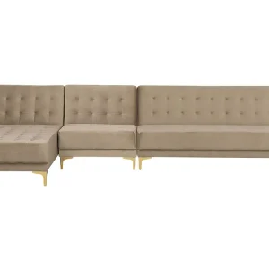 Right Hand Modular Velours Sofa Sand Beige ABERDEEN