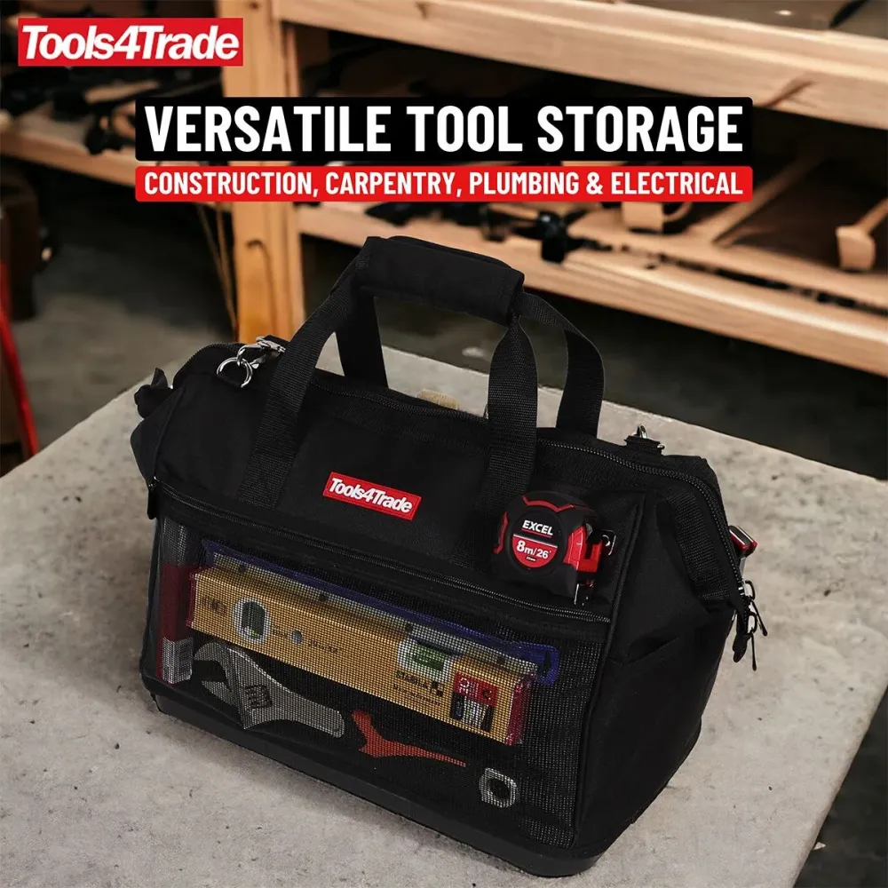 Tools4Trade 18" (45cm) Tool Bag Multi-Pockets & Hard Base - Noir jais