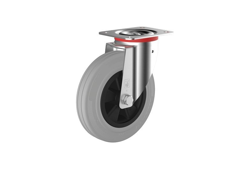 Roue pivotante en caoutchouc plein Wicke avec pneus en caoutchouc standard gris montés sur une jante en plastique WK L 4/2...