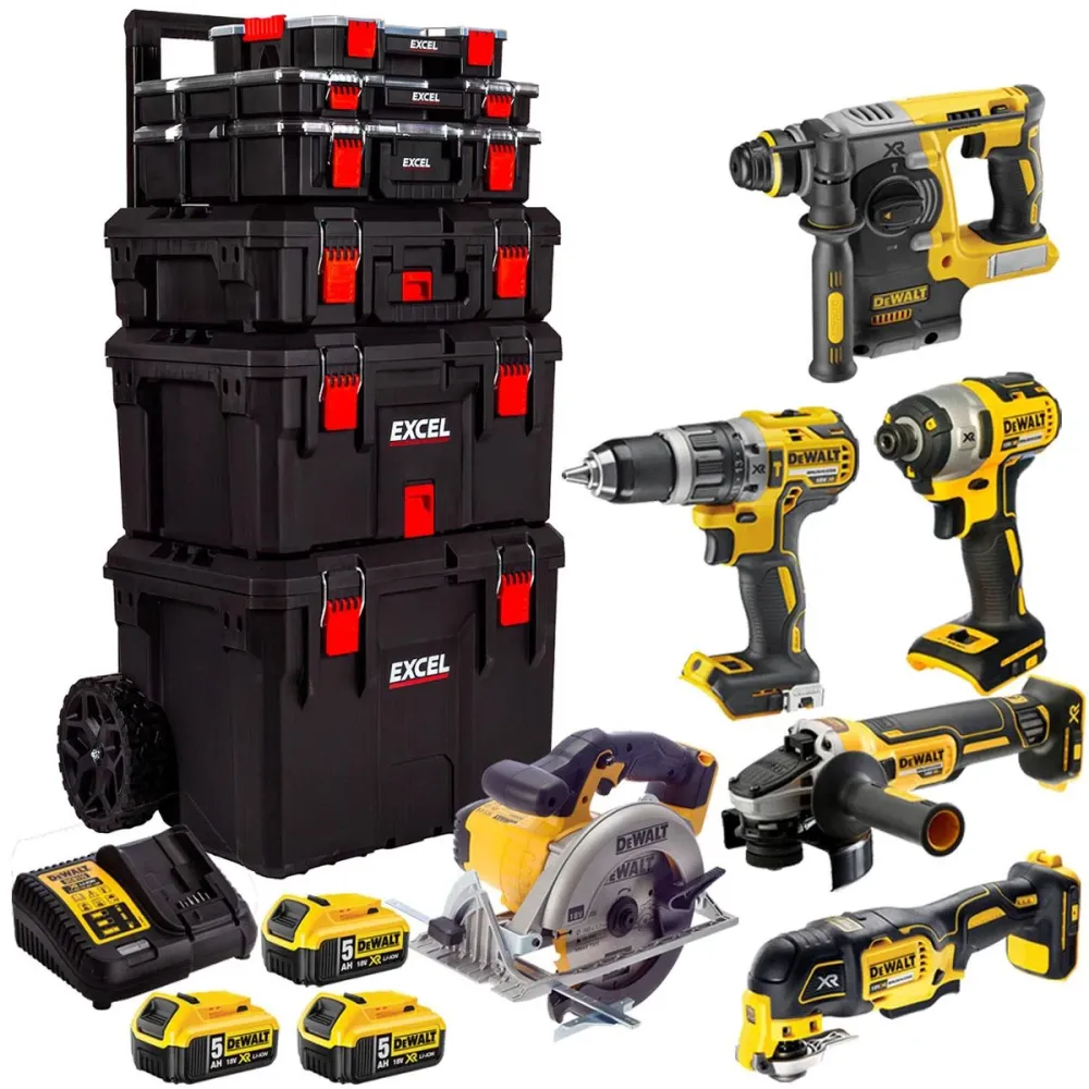 Accessoire utilitaire Dewalt 18V 6 Piece Power Tool Kit 3 x 5.0Ah Battery & Trolley Toolbox
