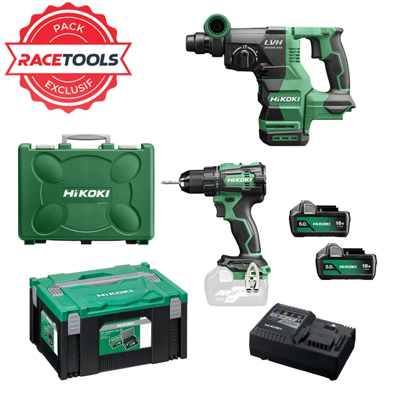 Accessoire utilitaire Pack 2 outils HIKOKI Perceuse + perforateur 18V Brushless KCRT02 + 2 batteries + chargeur