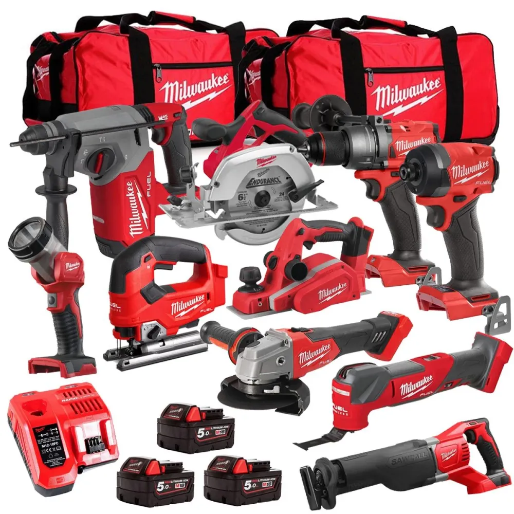 Certifié CE Milwaukee M18FPP6L3-503BK24 18V 10 Piece Tool Kit 3 x 5.0Ah Batteries Charger & Wheeled Bag
