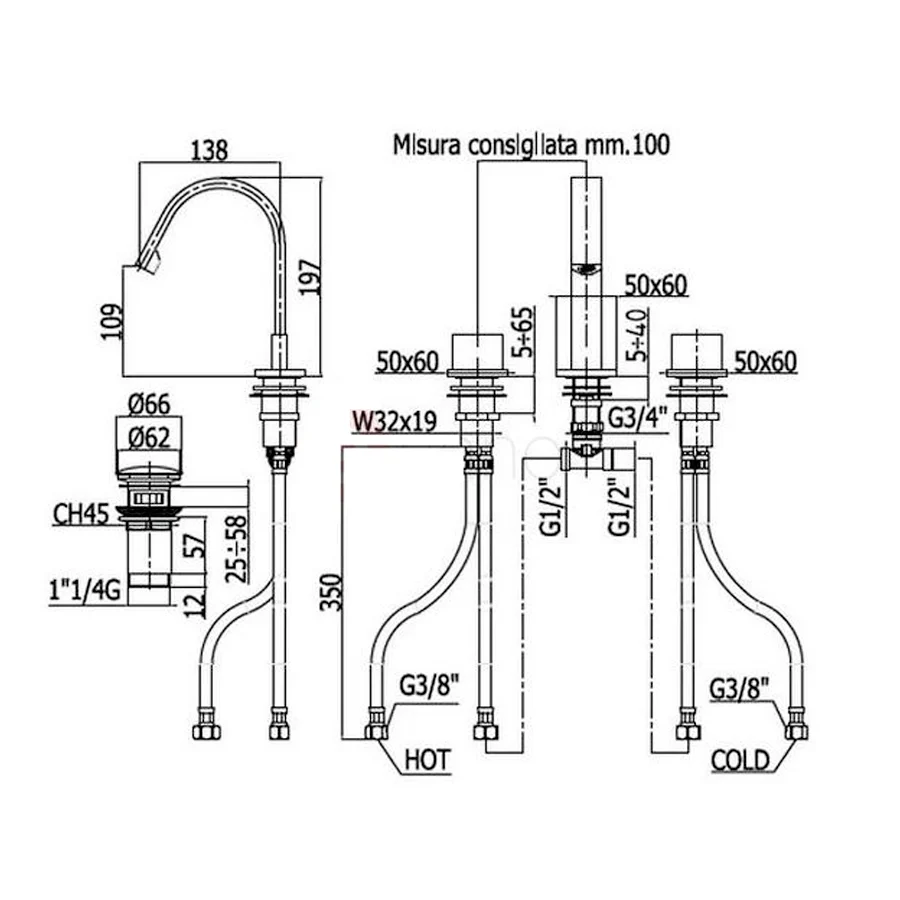 LEP119CR par Paffoni : batterie pour bidet sans évacuation et érateur escamotable avec kit de fixation