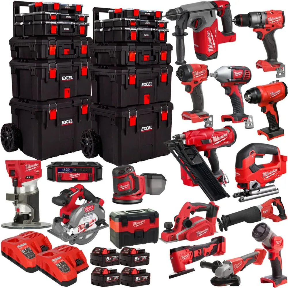 Milwaukee 18V 17 Piece Combo Tool Kit 4 x 5.0Ah Battery & Trolley Toolbox