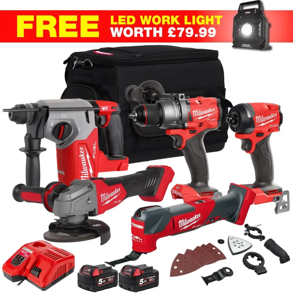 Milwaukee M18FPP4T3-552BWLF7 18V 6 Piece Brushless Power Tool Kit 2 x 5.0Ah Batteries & Charger pour transport de marchand...