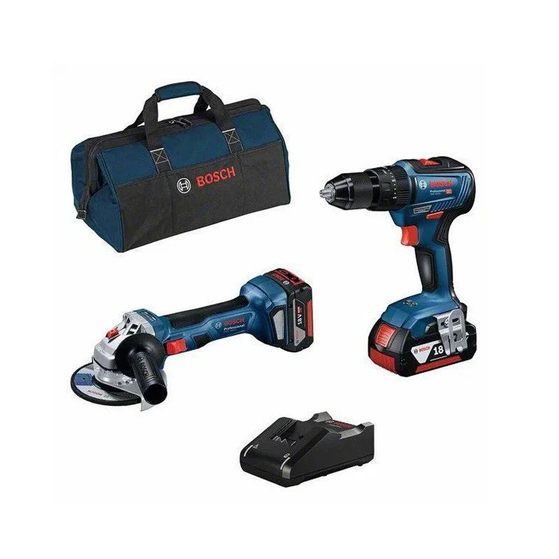 Pack BOSCH Perceuse - visseuse sans fil GSB 18V-55 + Meuleuse GWS 18V-7 + 2 batteries 4.0Ah 18V + chargeur + sac à outils...