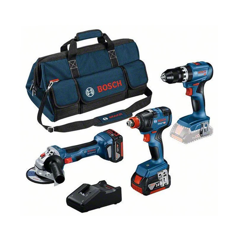 Pack BOSCH Perceuse-visseuse GSB 18V-45 + Boulonneuse GDX 18V-200 + Meuleuse GWS 18V-7 + 2 batteries 5.0Ah 18V + chargeur...