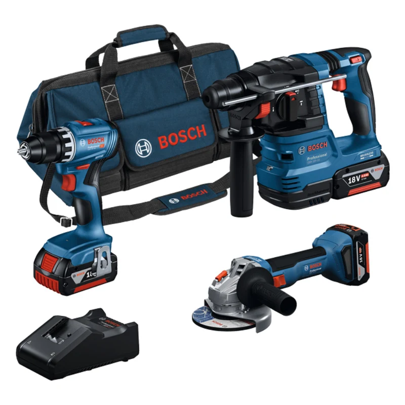 Pack 3 outils BOSCH 18V : Perceuse-Visseuse GSR + Meuleuse angulaire GWS + Perforateur SDS Plus GBH + Batterie ProCORE18V...