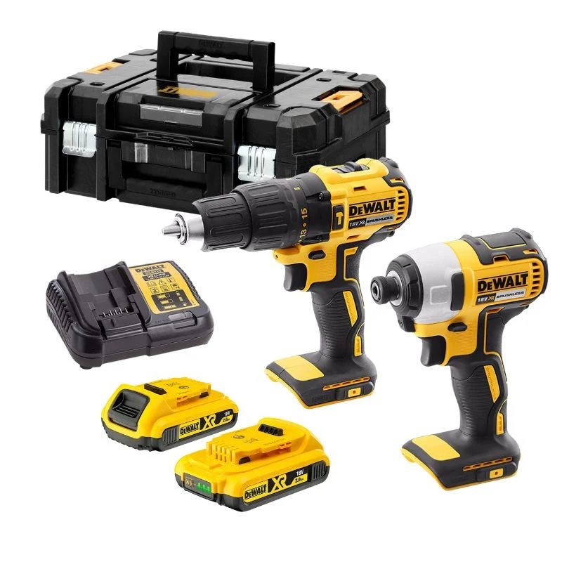 Pack 2 outils DEWALT DCK2060D2T-QW : Perceuse visseuse à percussion et visseuse à choc 18V Li-Ion avec coffret et 2 batter...