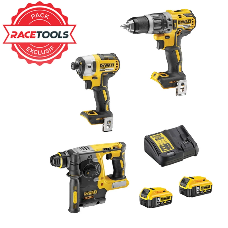 Pack 3 outils DEWALT DCKRT05 Perceuse + visseuse à choc + perforateur SDS-plus + 2 batteries + chargeur | Garantie Constru...