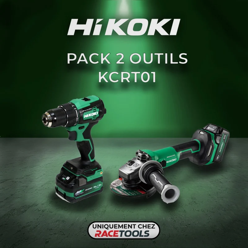 Pack 2 outils HIKOKI Perceuse + meuleuse 18V Brushless KCRT01 (DV18DE + G1813DVE + 2 x 5Ah + UC18YFSLW0Z) avec système de...