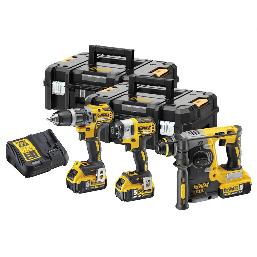 Professionnel Haute Résistance Dewalt DCK368P3T 18V XR 3 Piece Brushless Kit 3 x 5.0Ah Batteries 2 x TSTAK II Toolboxes