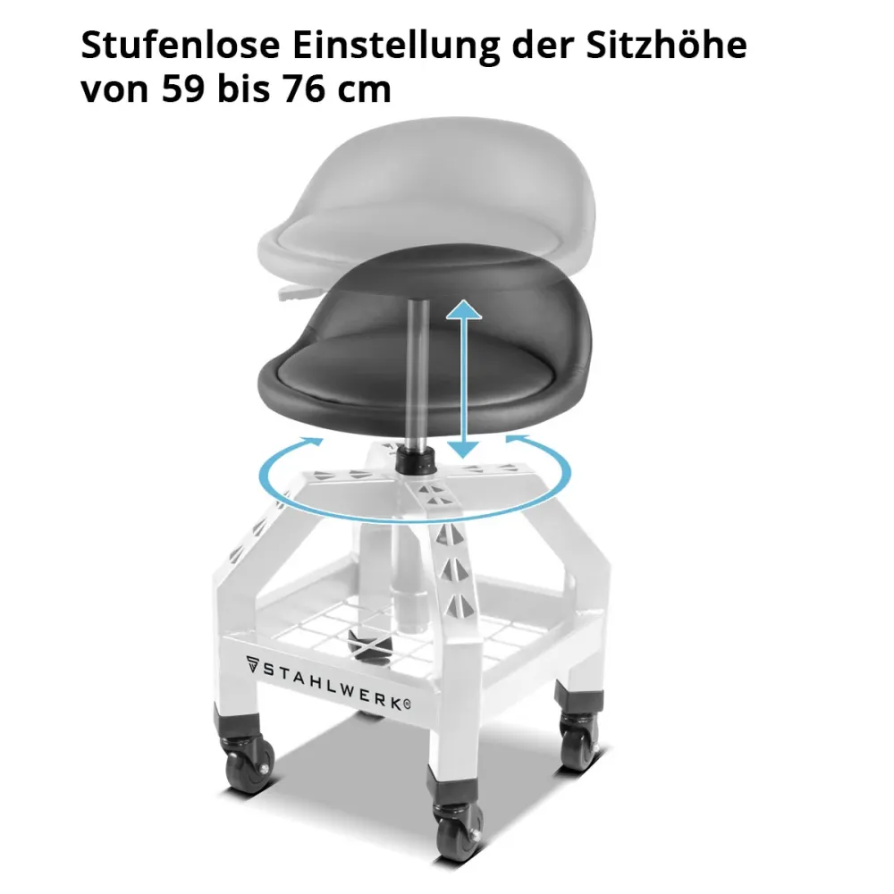 Tabouret d'atelier à hauteur d'acierworks à hauteur en acier VWH-300 ST avec longiligne compartiment de rangement, résilie...