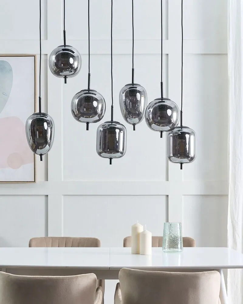 Cache clignotant transparent Lustre à 7 ampoules en verre argenté TARLO
