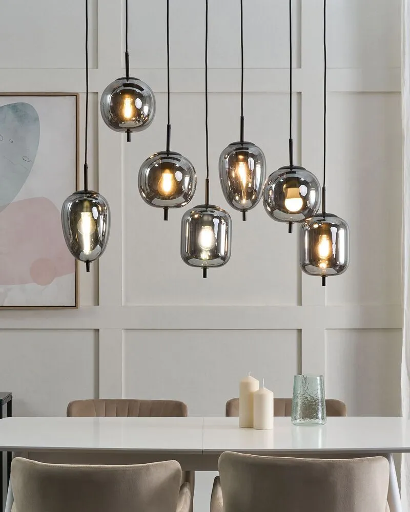Cache clignotant transparent Lustre à 7 ampoules en verre argenté TARLO