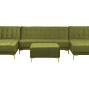 Canapé modulable 5 places en forme de U velours vert avec ottoman ABERDEEN avec Garantie 2 Ans