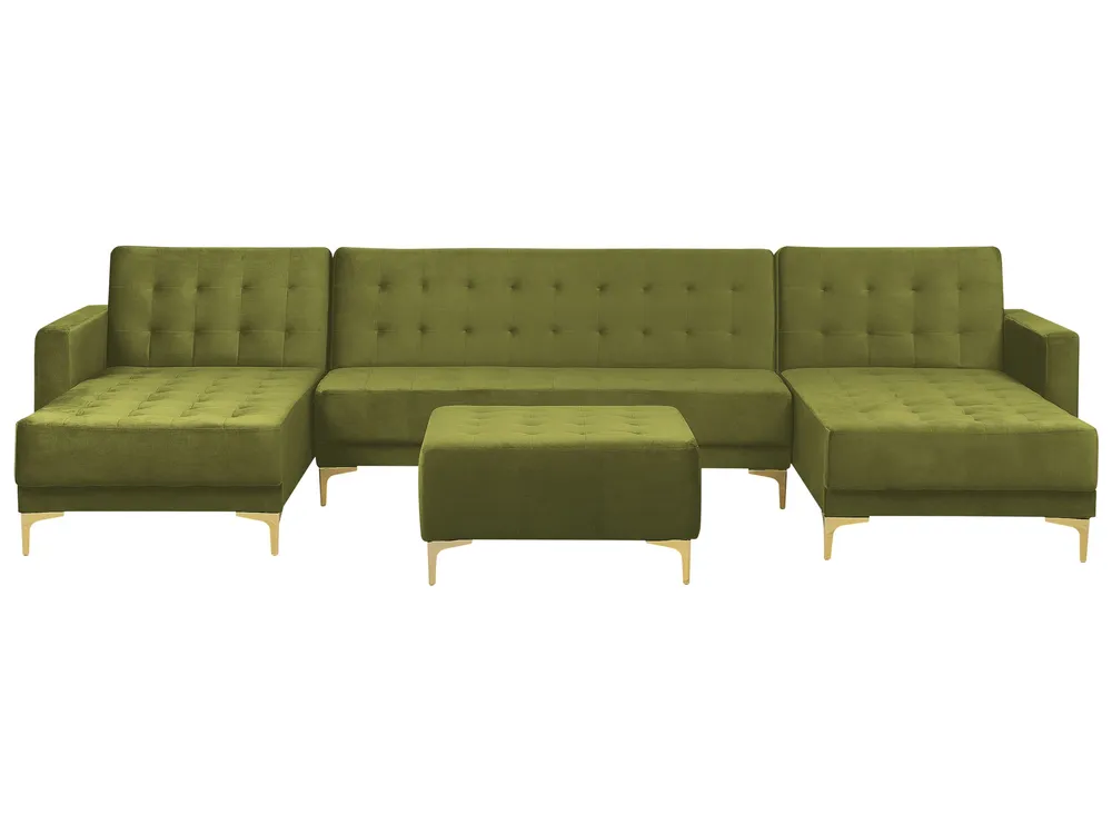 Canapé modulable 5 places en forme de U velours vert avec ottoman ABERDEEN avec Garantie 2 Ans