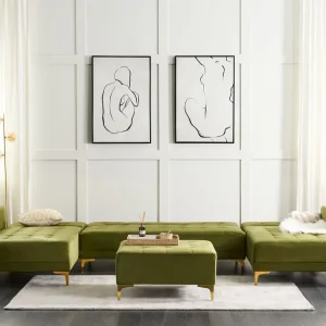 Canapé modulable 5 places en forme de U velours vert avec ottoman ABERDEEN avec Garantie 2 Ans