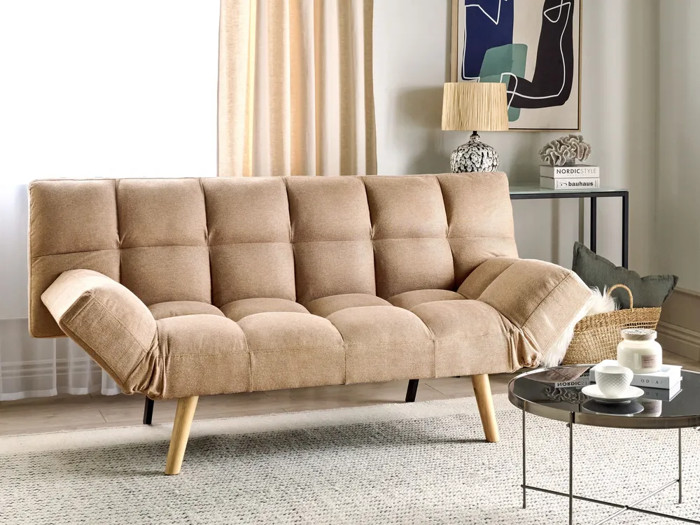 Canapé-lit 3 places en tissu marron INGARO pour couchage confortable