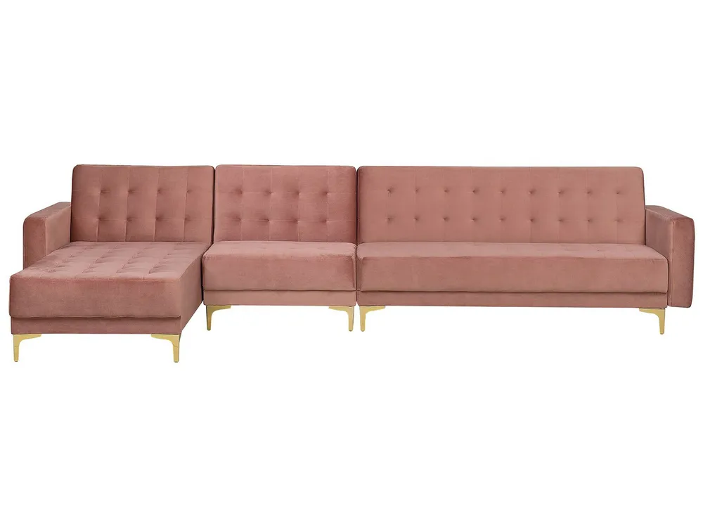 Filet de sécurité Canapé angle droite modulable en velours rose 5 places ABERDEEN