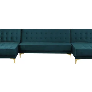 Premium pour VR Canapé panoramique polyvalent en velours bleu paon 5 places ABERDEEN