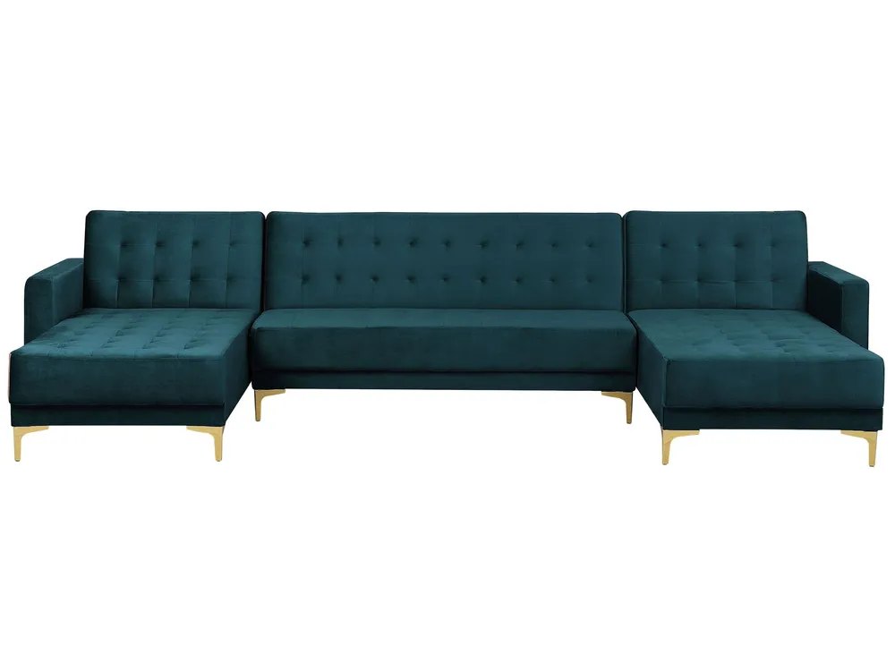 Premium pour VR Canapé panoramique polyvalent en velours bleu paon 5 places ABERDEEN