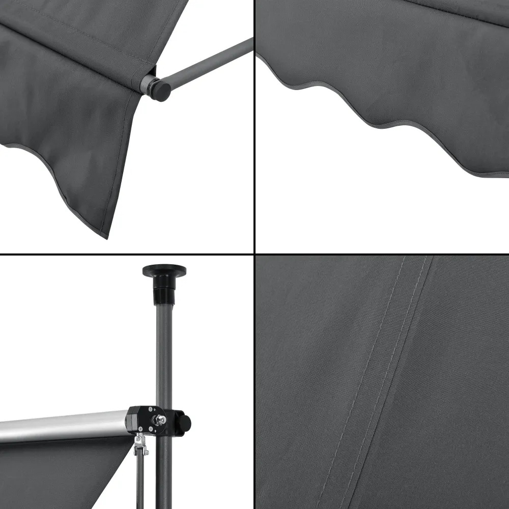 Brise-soleil pare-soleil métal et tissu synthétique hauteur variable gris 250 x 120 x 200-300 cm 03_0001118