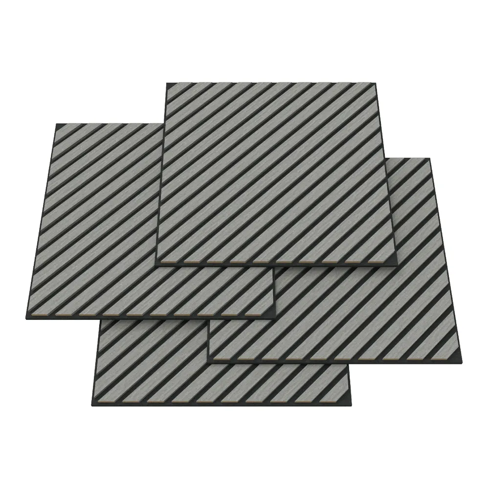 Lot de 4 panneaux acoustiques 1,44 m² à lamelles en diagonale effet chêne gris 03_0009860