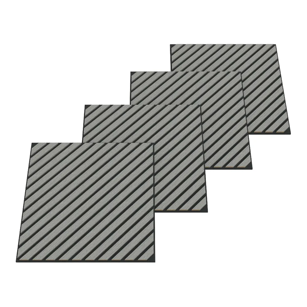 Lot de 4 panneaux acoustiques 1,44 m² à lamelles en diagonale effet chêne gris 03_0009860