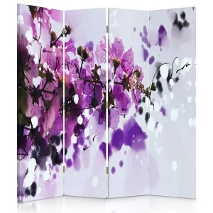Paravent 4 fleurs panneaux 4 volets - 145 x 180 cm - 2 faces R° V° + rotation 360°