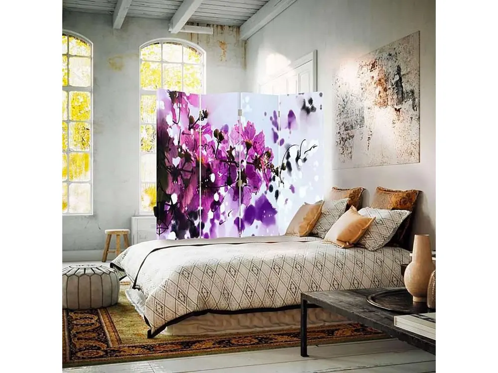 Paravent 4 fleurs panneaux 4 volets - 145 x 180 cm - 2 faces R° V° + rotation 360°