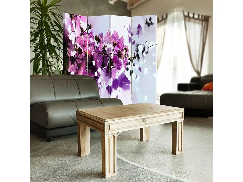 Paravent 4 fleurs panneaux 4 volets - 145 x 180 cm - 2 faces R° V° + rotation 360°