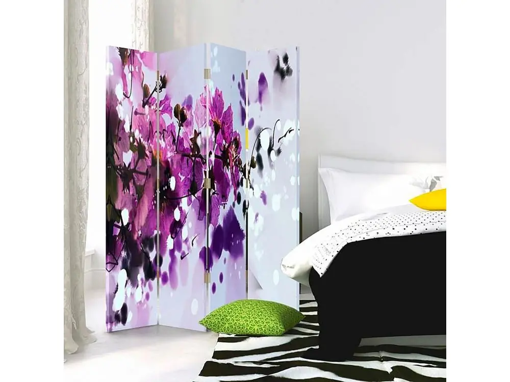 Paravent 4 fleurs panneaux 4 volets - 145 x 180 cm - 2 faces R° V° + rotation 360°