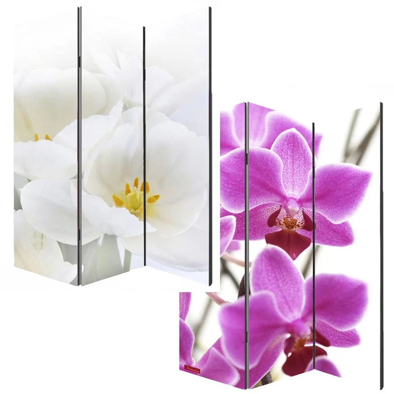 Paravent 3 panneaux pans séparateur de pièce 180x120cm motif orchidée PAR04001
