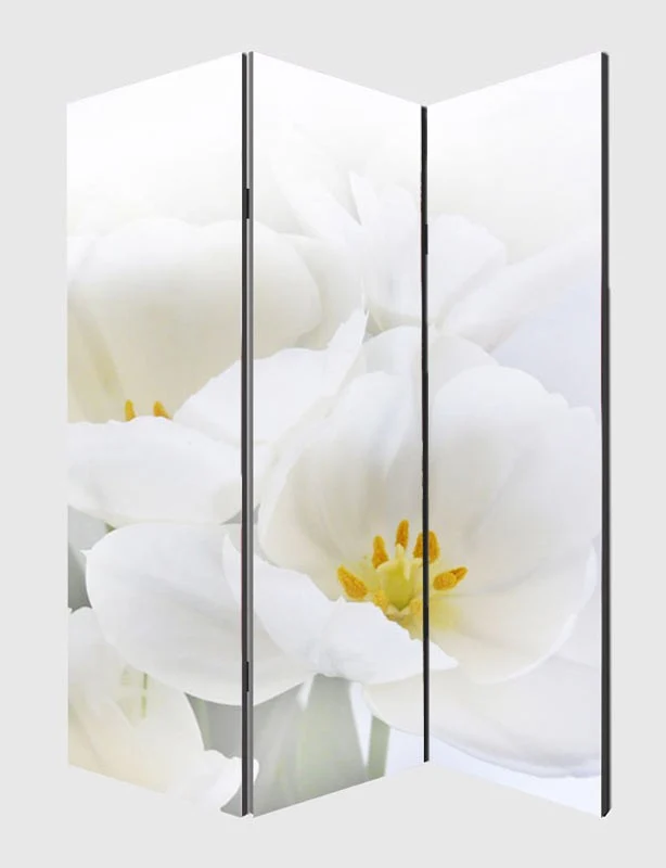 Paravent 3 panneaux pans séparateur de pièce 180x120cm motif orchidée PAR04001