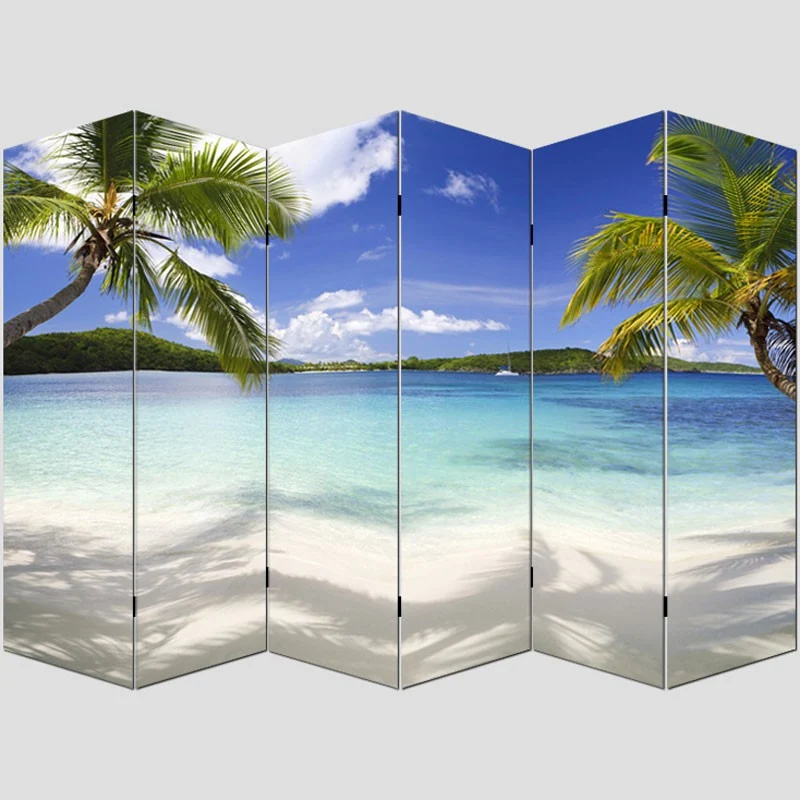 Paravent 6 panneaux pans séparateur de pièce 180x240cm motif plage PAR04007
