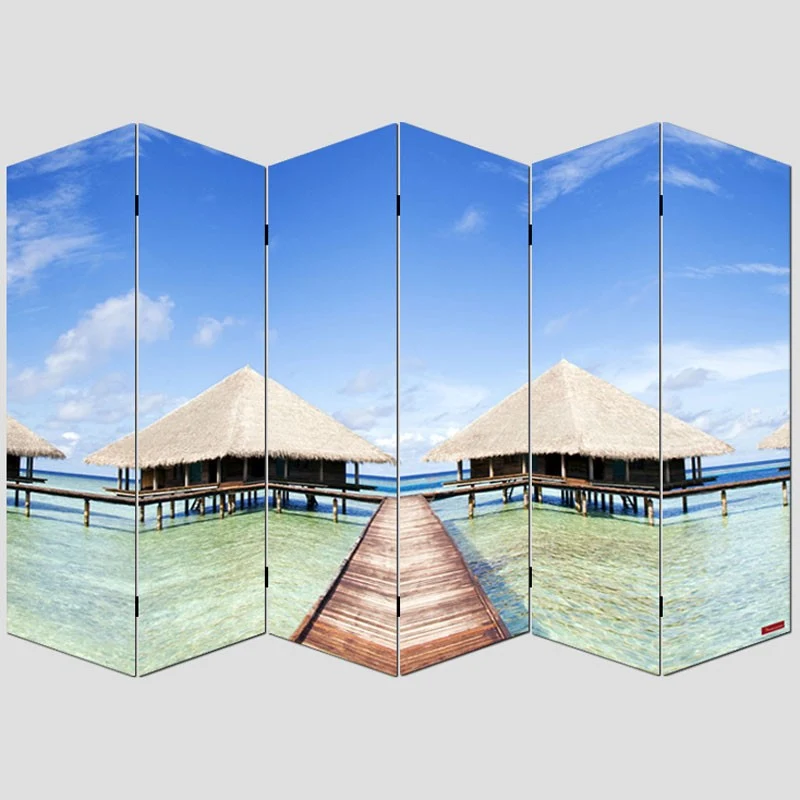 Paravent 6 panneaux pans séparateur de pièce 180x240cm motif plage PAR04007