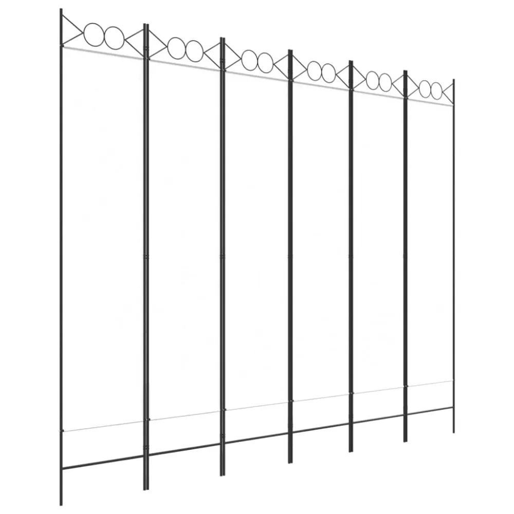 Paravent séparateur de pièce cloison 6 panneaux 240 x 200 cm tissu blanc et fer DEC031045
