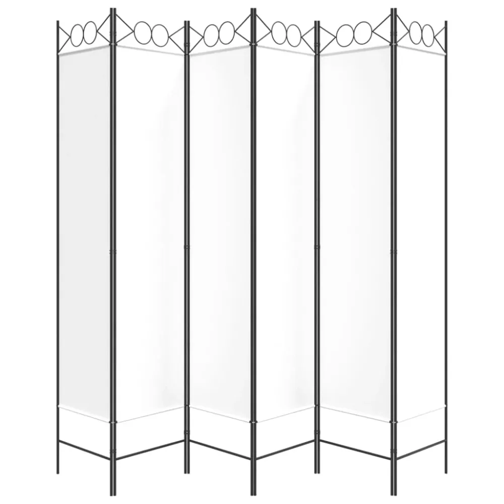 Paravent séparateur de pièce cloison 6 panneaux 240 x 200 cm tissu blanc et fer DEC031045