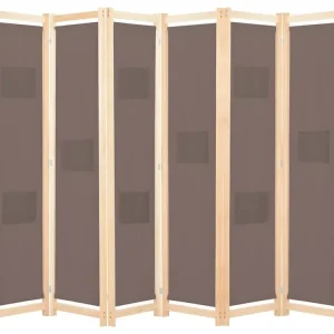Paravent séparateur de pièce cloison de séparation décoration meuble 6 panneaux marron 240 x 170 x 4 cm tissu 0802090