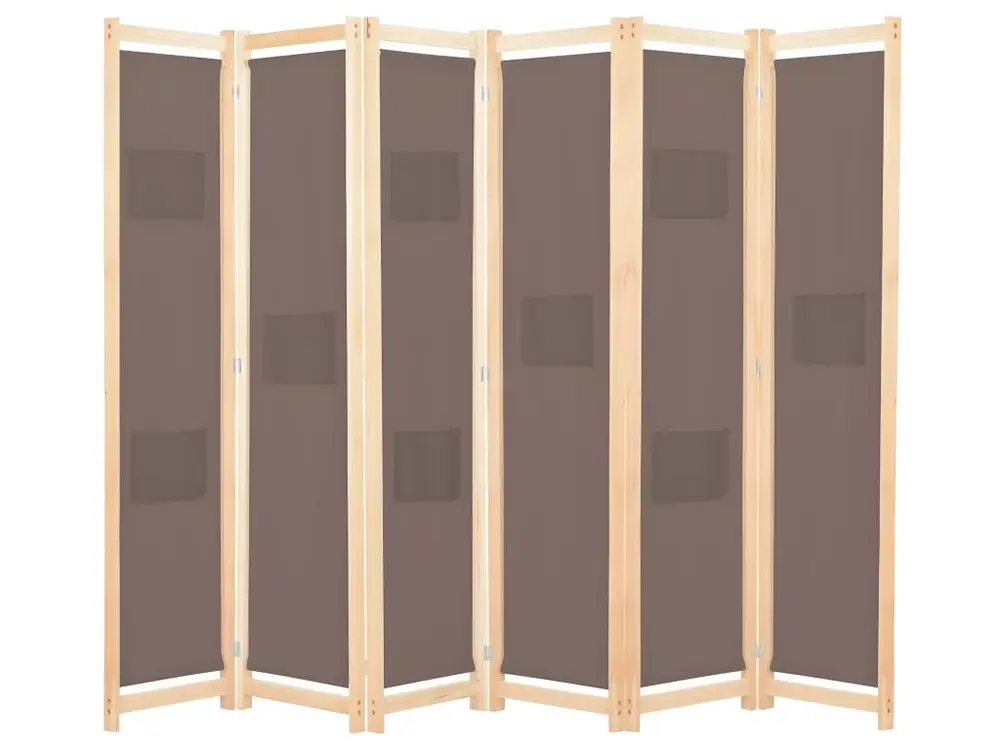 Paravent séparateur de pièce cloison de séparation décoration meuble 6 panneaux marron 240 x 170 x 4 cm tissu 0802090