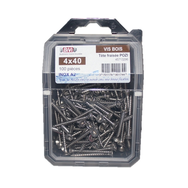 Vis pour panneaux agglomérés tête fraisée Pozidriv® Inox A2 - Coque de 50 pièces - 5 x 50 mm - BIVI