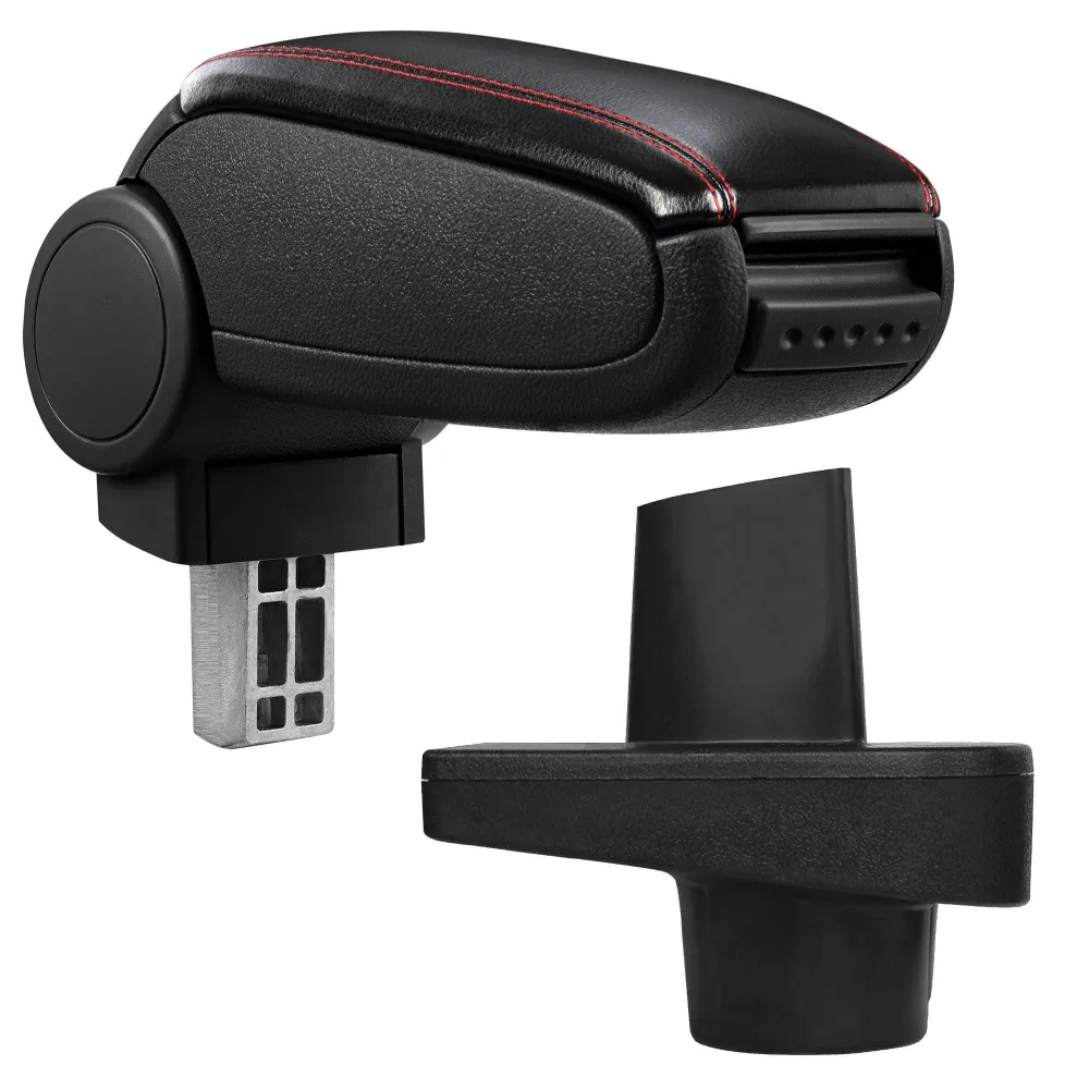 Accoudoir central pour Renault Clio IV (Type X98) avec compartiment rembourré cuir-synthétique noir avec des coutures roug...