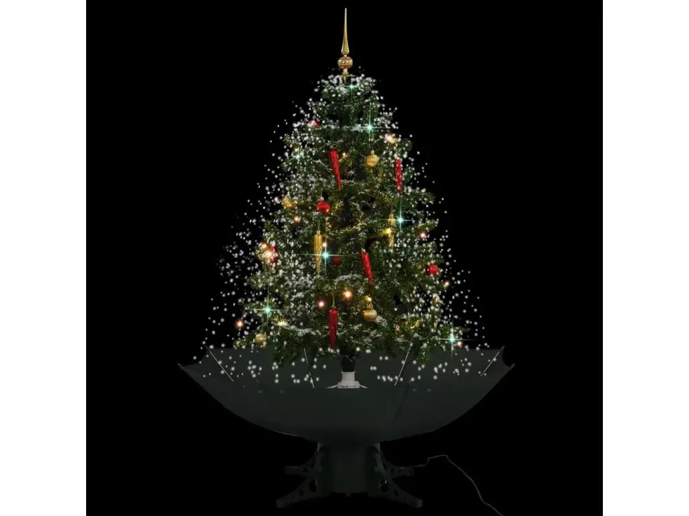 Arbre de Noël neigeux avec base de parapluie Vert 140 cm