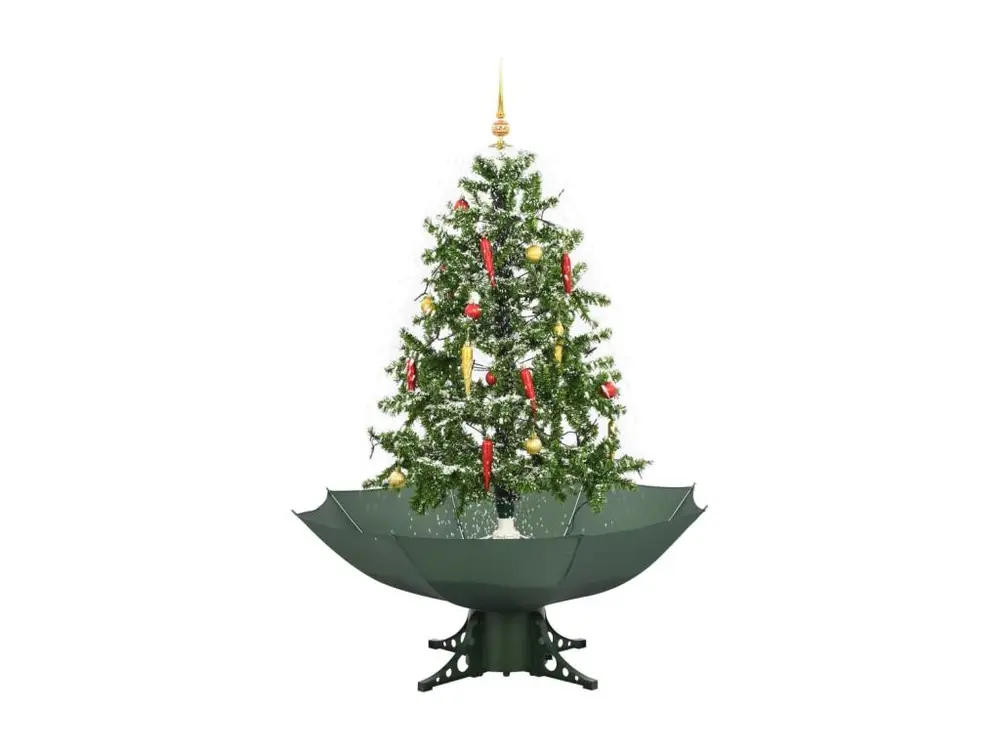 Arbre de Noël neigeux avec base de parapluie Vert 140 cm