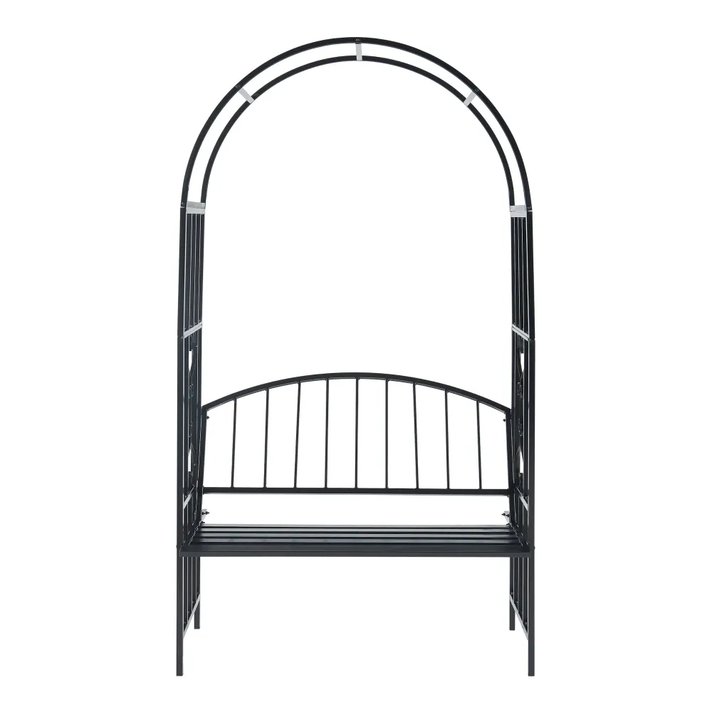 Arche à rosiersde jardin avec banc 205 x 114 x 55 cm acier noir 03_0008857