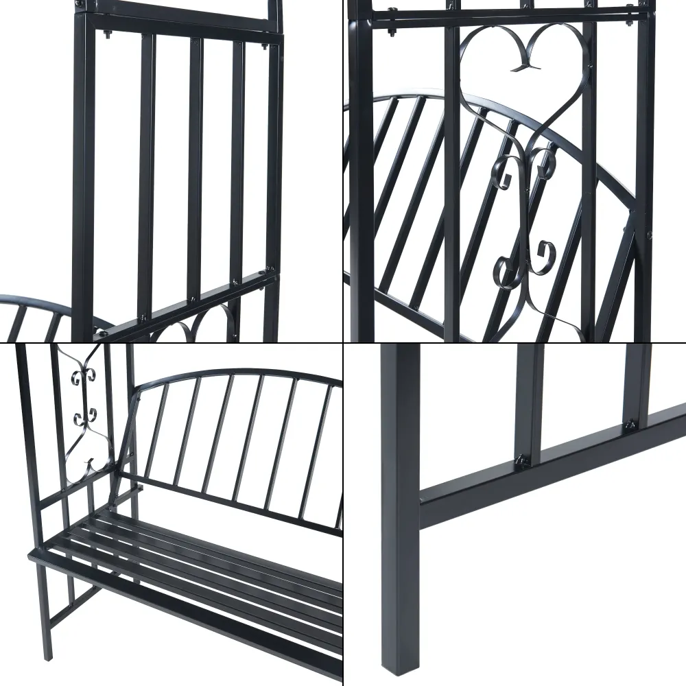 Arche à rosiersde jardin avec banc 205 x 114 x 55 cm acier noir 03_0008857