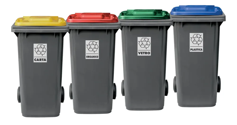 Bidone Carrellato Raccolta Differenziata Bicolore 120lt + Kit Pedale Mobil En polymère 4 Pezzi