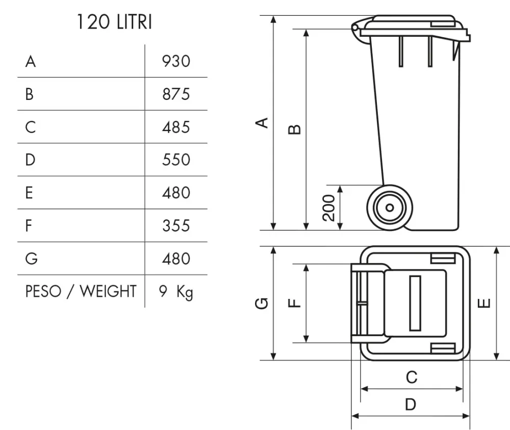 Bidone Carrellato Raccolta Differenziata Bicolore 120lt + Kit Pedale Mobil En polymère 4 Pezzi